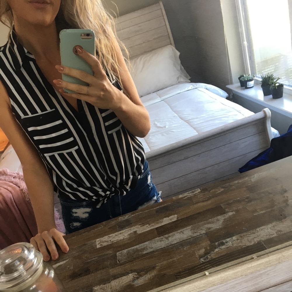 Express Black & White Striped Portofino Tank Top